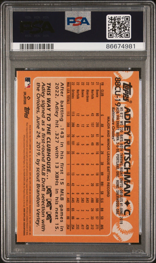 Graded 2023 Topps Chrome Update Adley Rutschman #88CU19 1988 Topps Baseball Rookie RC Baseball Card PSA 9 Mint