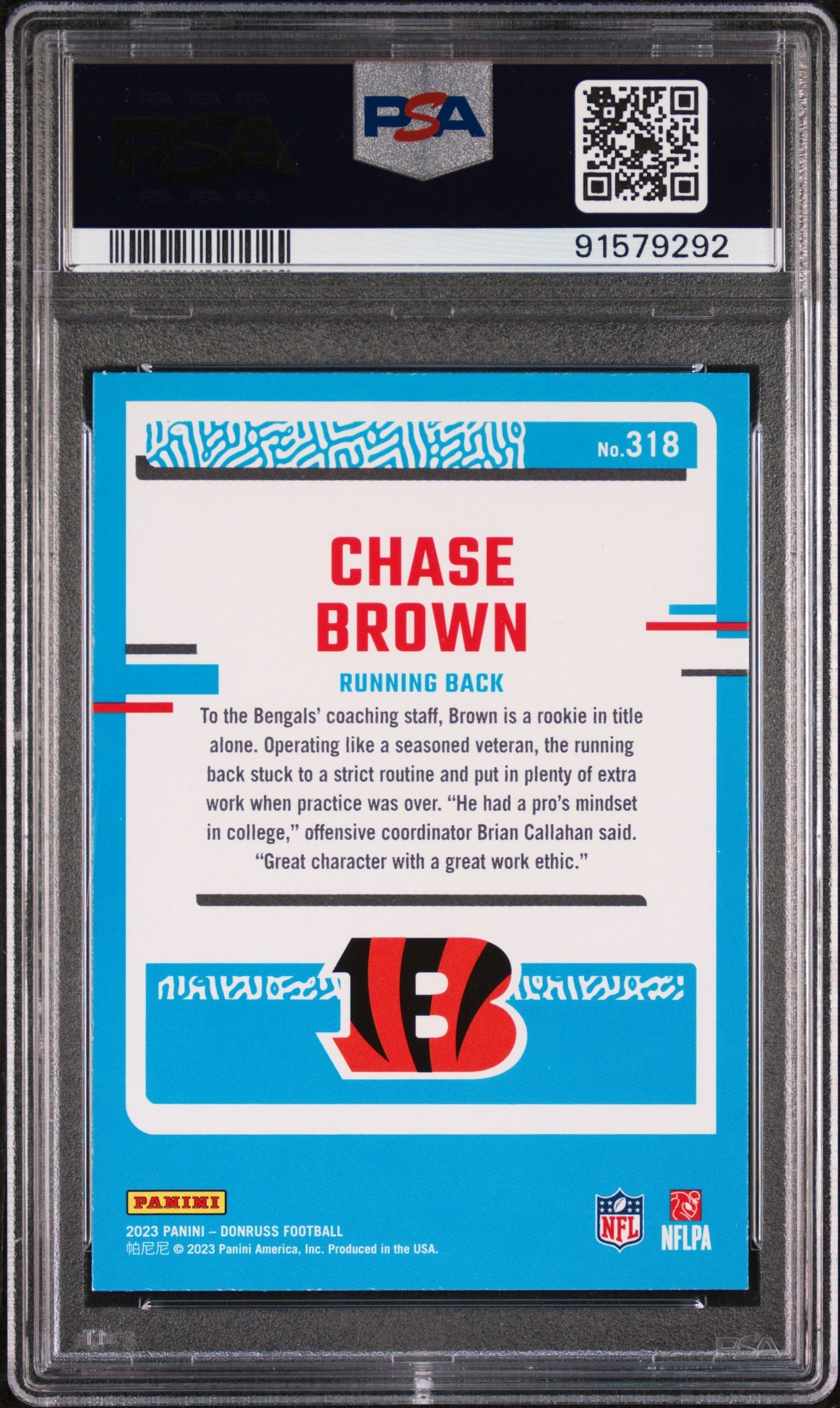 Graded 2023 Panini Donruss Chase Brown #318 Rookie RC Football Card PSA 10 Gem Mint