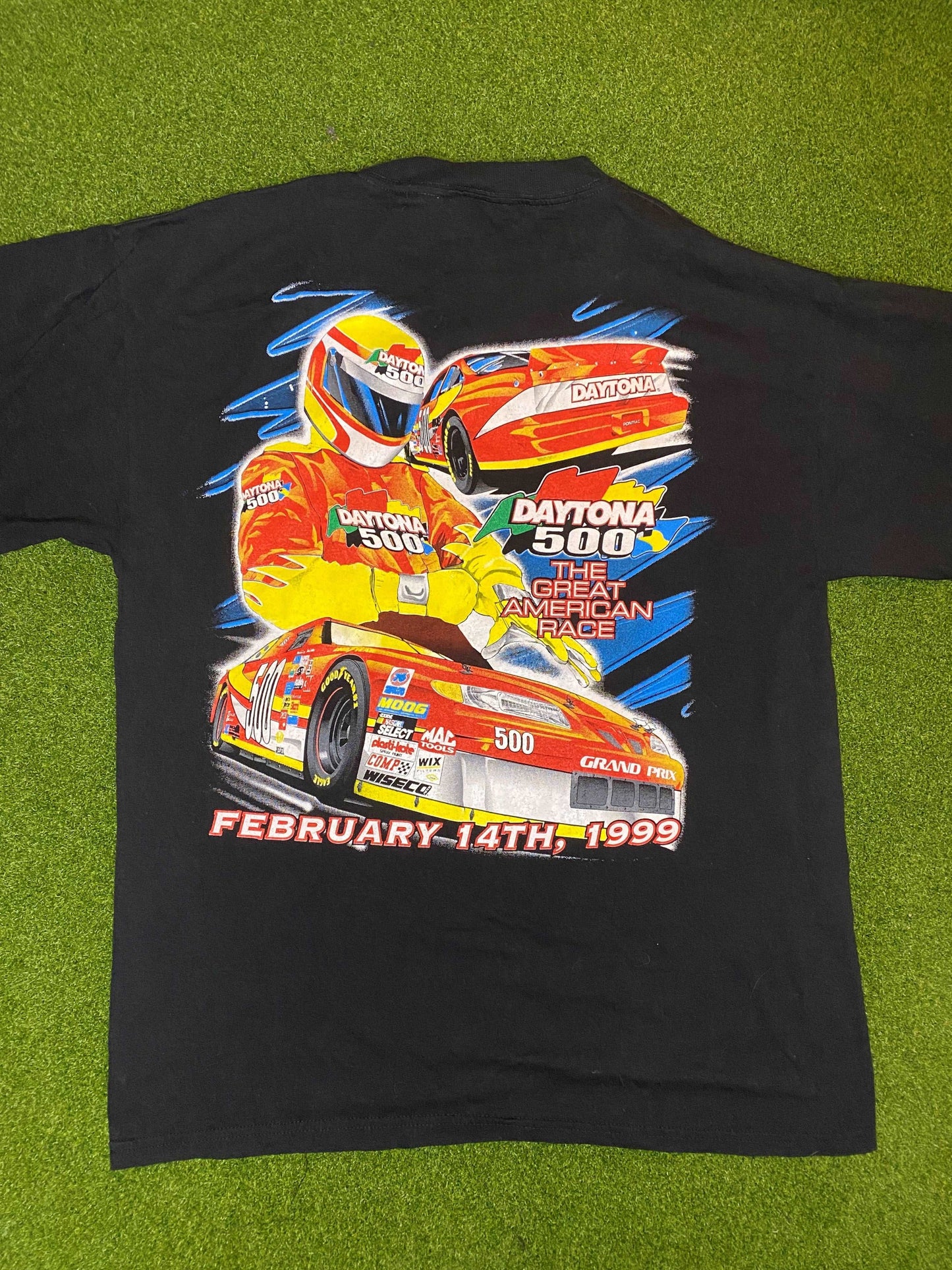 1999 Daytona 500 - Double Sided - Feel the Thunder - Vintage NASCAR Tee Shirt (Large) - Gametime Vintage