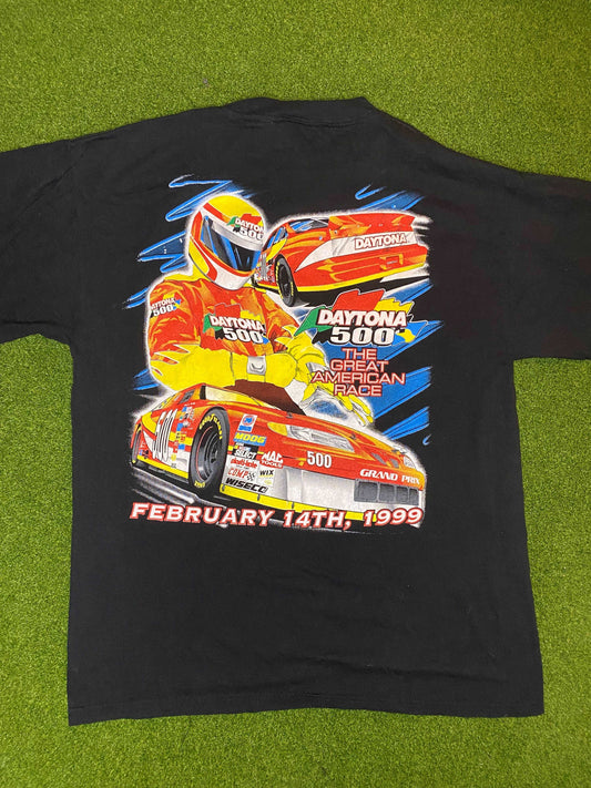 1999 Daytona 500 - Double Sided - Feel the Thunder - Vintage NASCAR Tee Shirt (Large) - Gametime Vintage