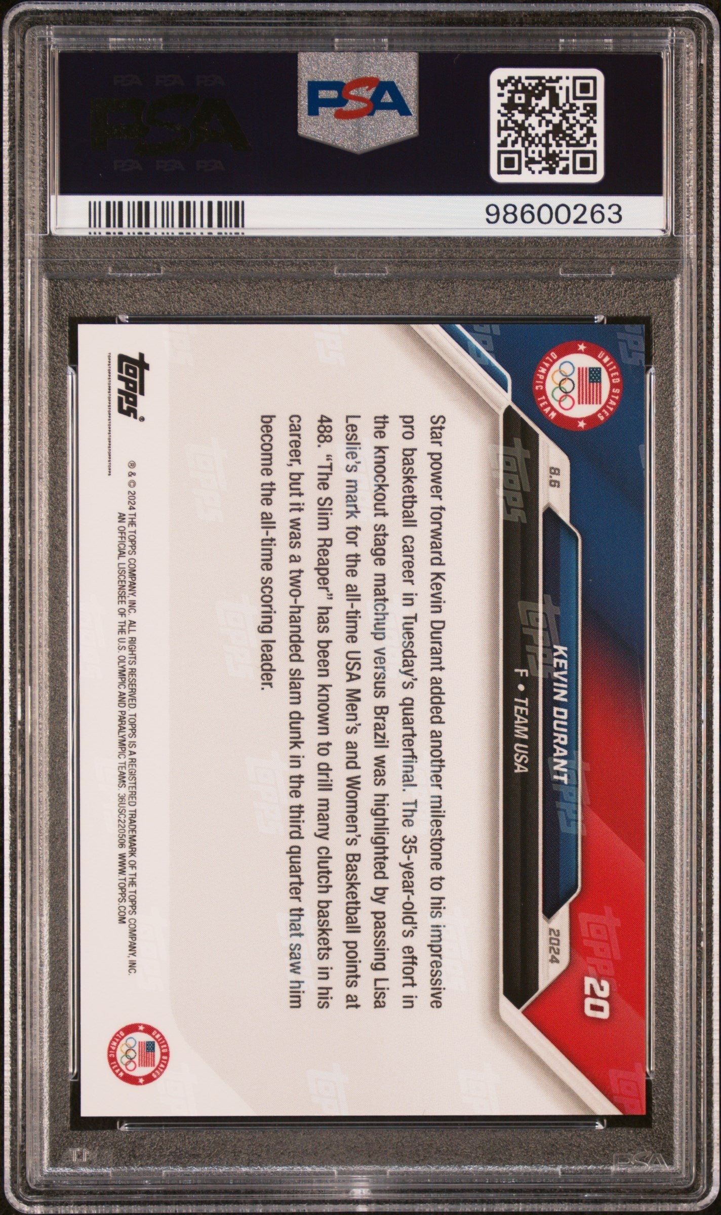 Graded 2024 Topps Now Olympics Kevin Durant #20 Basketball Card PSA 10 Gem Mint