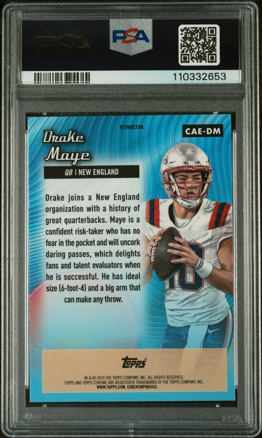 Graded 2024 Topps Chrome Drake Maye #CAEDM Chrome All Etch Refractor Rookie RC Football Card PSA 10 Gem Mint