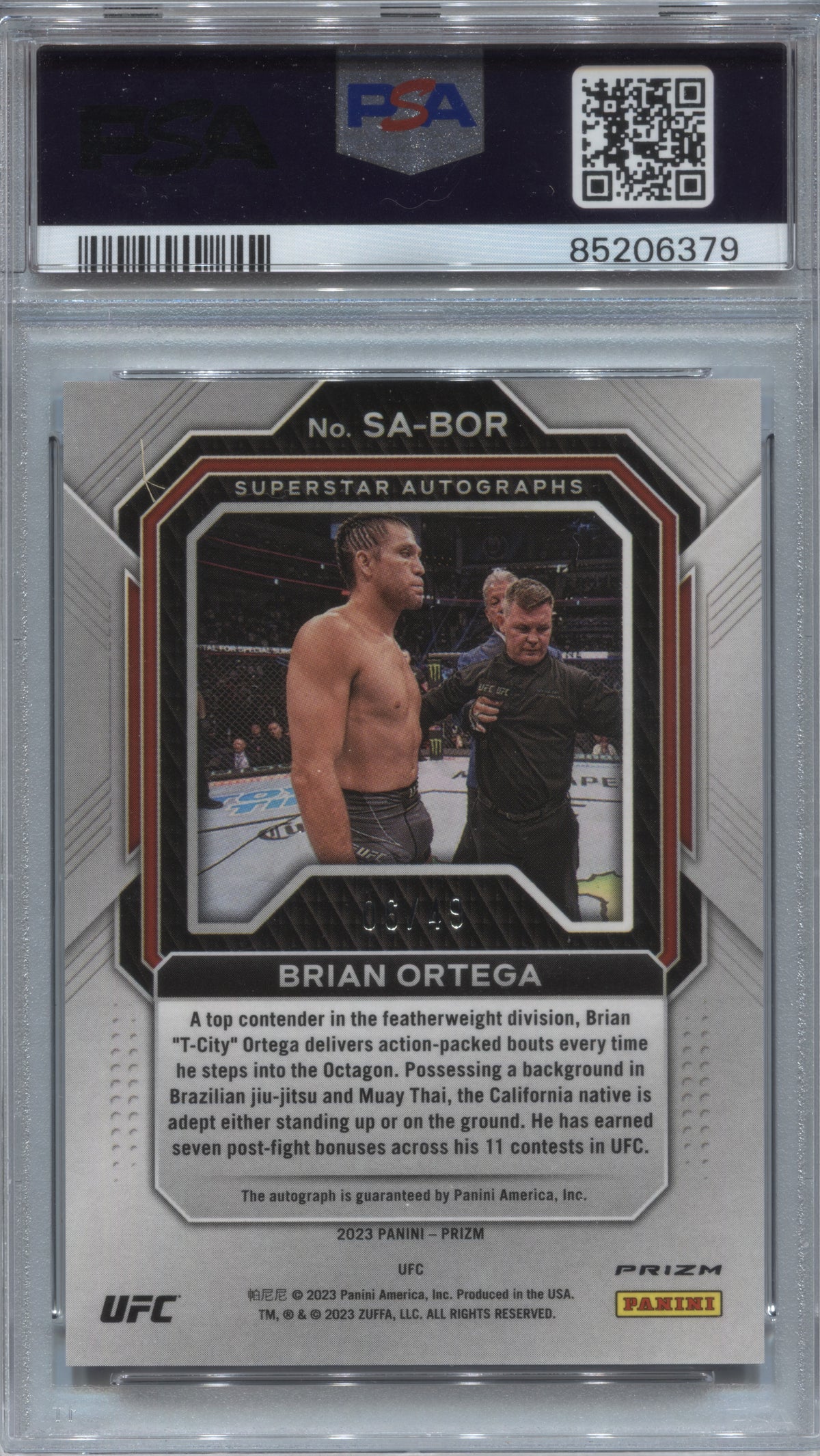 2023 Panini Prizm UFC Brian Ortega Blue Prizm Superstar Auto /49 #SA-BOR PSA 10