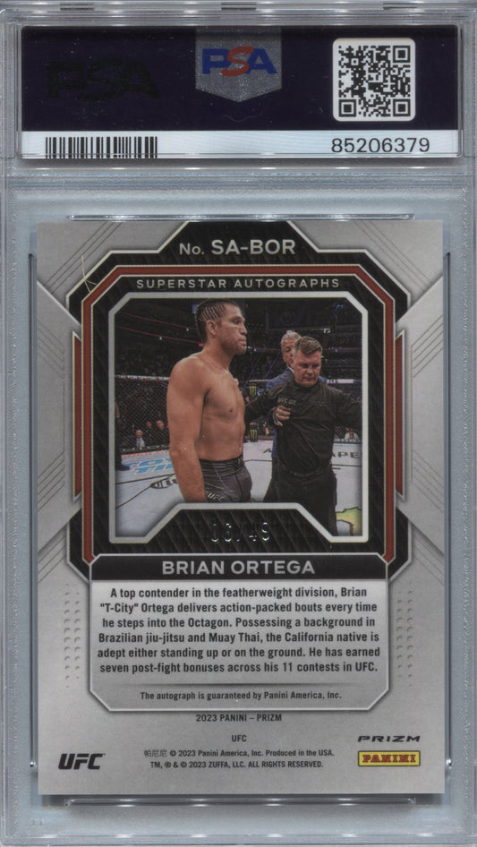 2023 Panini Prizm UFC Brian Ortega Blue Prizm Superstar Auto /49 #SA-BOR PSA 10