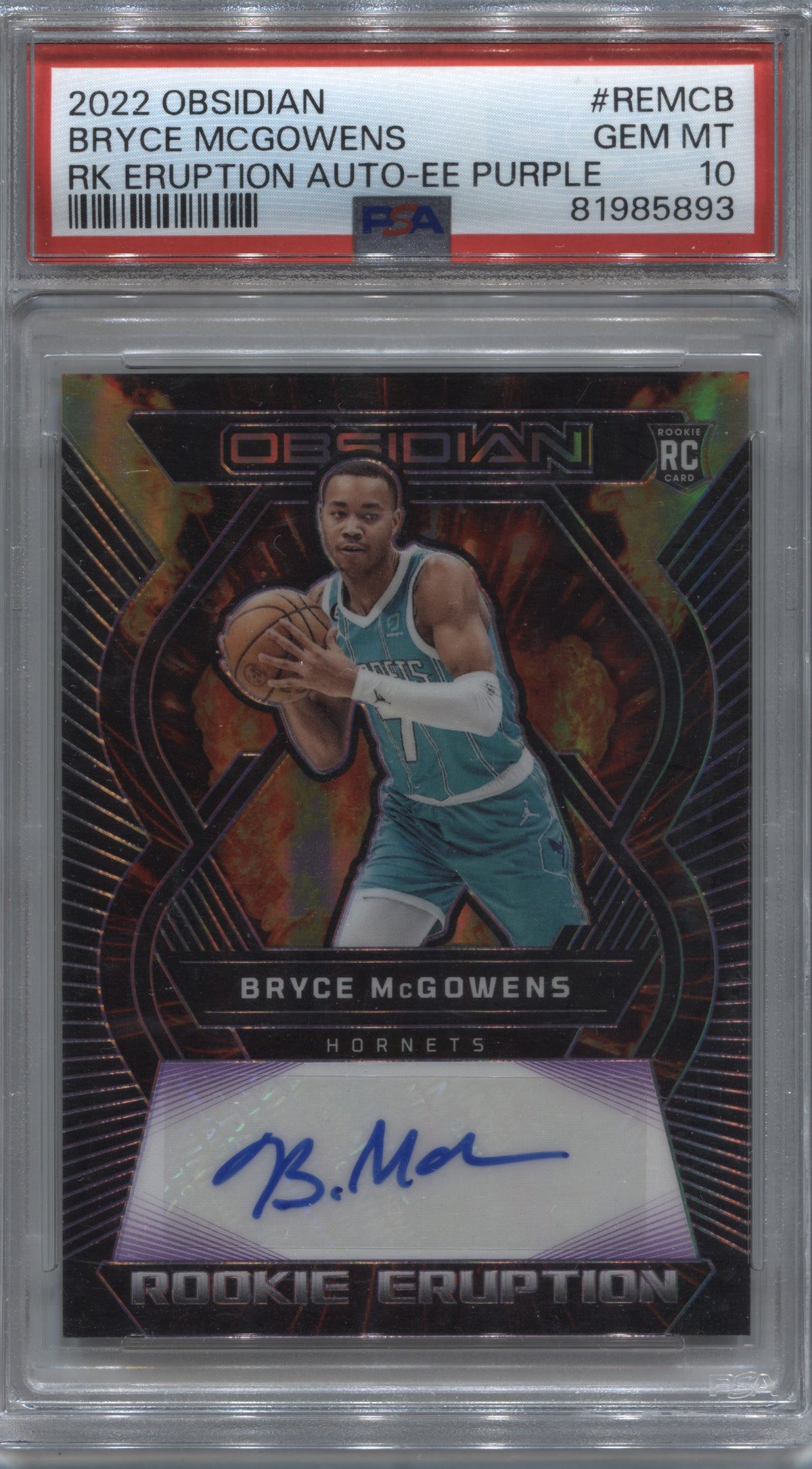 2022-23 Obsidian Bryce McGowens Purple Rookie Auto 01/75 Jersey Match PSA 10
