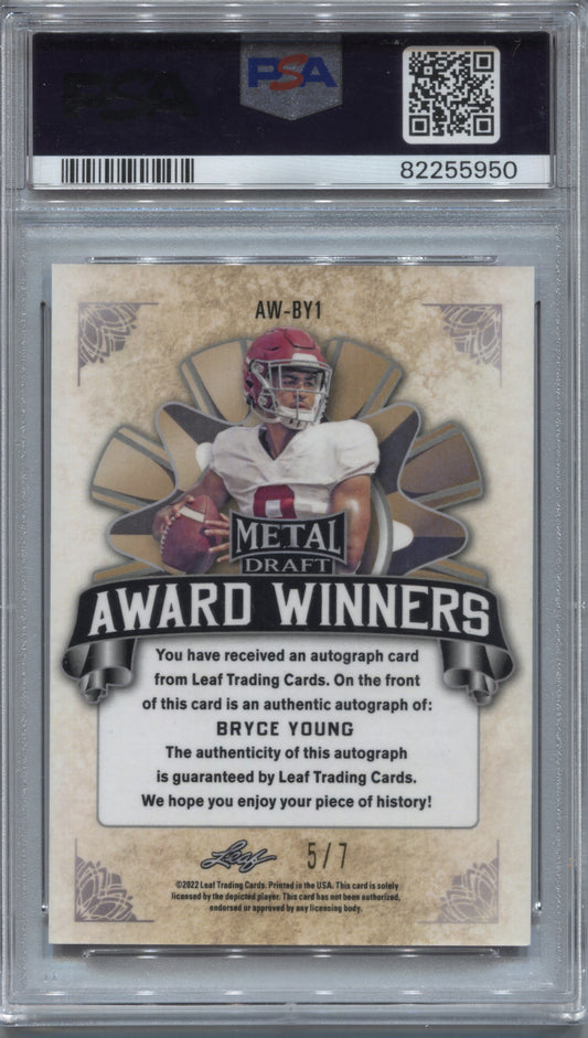 2022 Leaf Metal Draft Bryce Young Award Winners Pink Mojo Auto /7 PSA 10