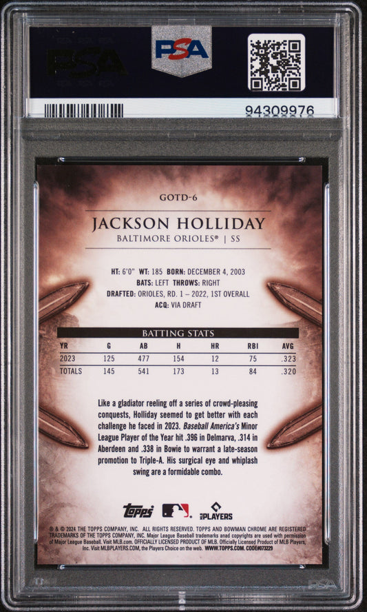 Graded 2024 Topps Bowman Jackson Holliday #GOTD6 Gladiators of the Diamond Rookie RC Baseball Card PSA 10 Gem Mint