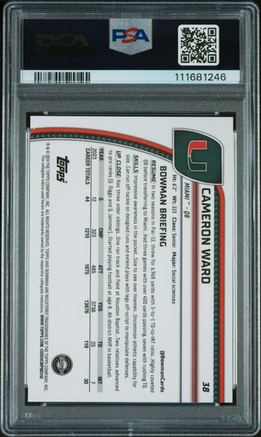 Graded 2024 Bowman U Chrome Cam Ward #38 Fuchsia Mini Diamond /125 Rookie RC Football Card PSA 10 Gem Mint