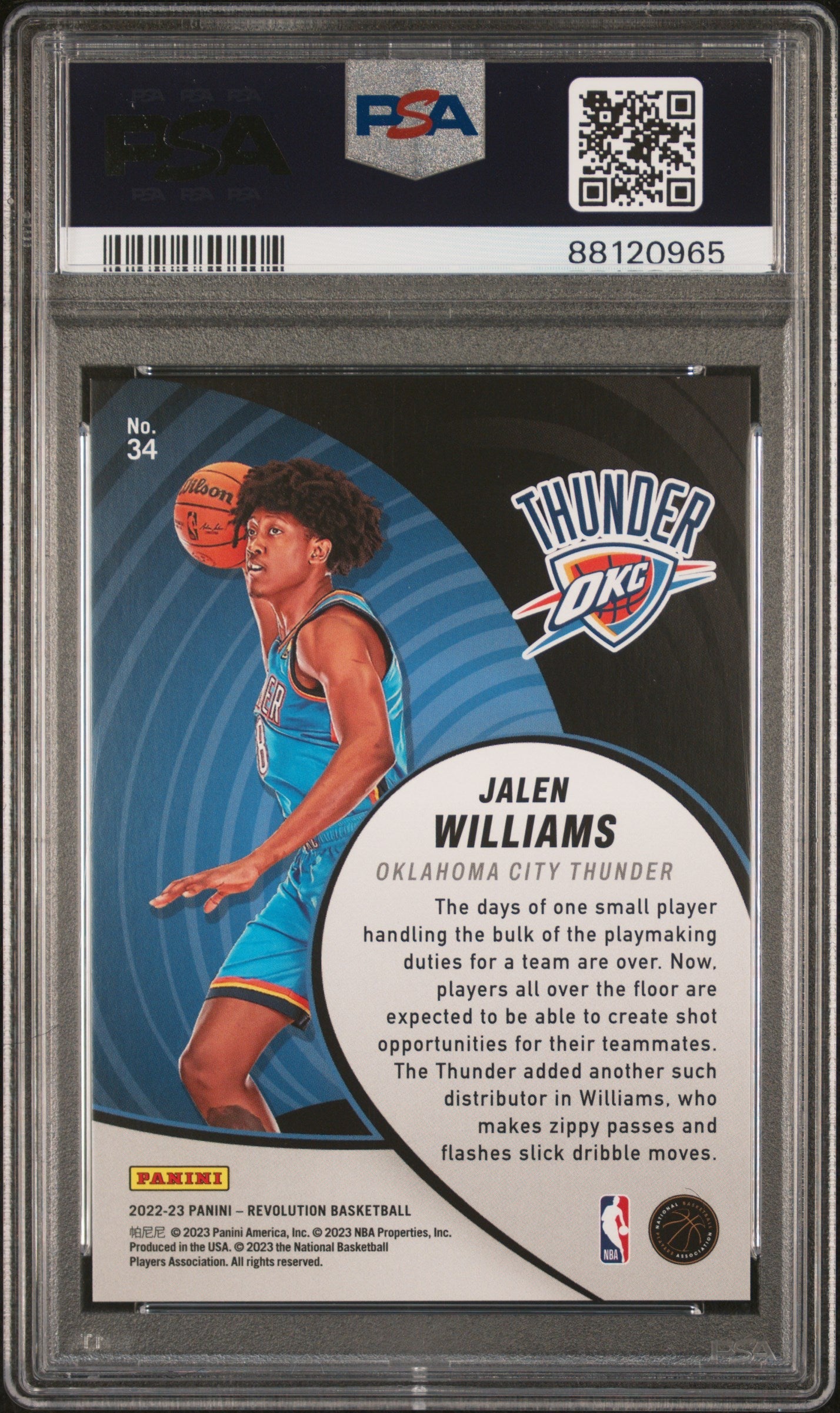 Graded 2022 Panini Revolution Jalen Williams #34 Vortex Rookie RC Basketball Card PSA 10 Gem Mint