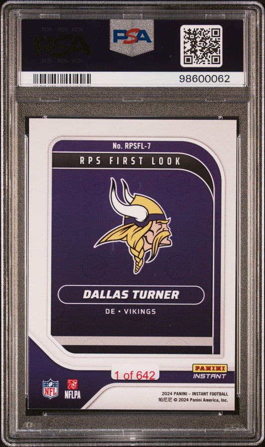 Graded 2024 Panini Instant NFL Dallas Turner #RPSFL7 RPS First Look Rookie RC Football Card PSA 9 Mint