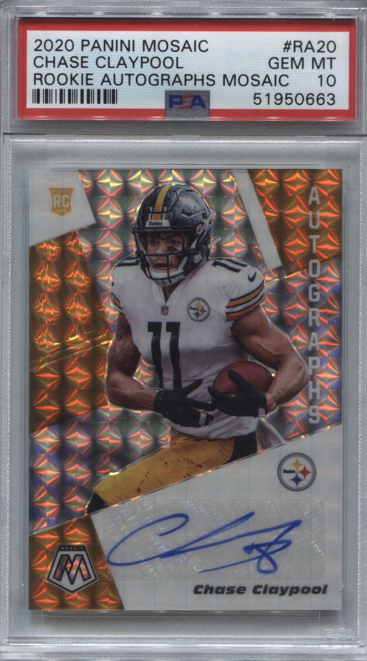2020 Panini Mosaic Chase Claypool Rookie Autographs Mosaic PSA 10 Steelers RA20