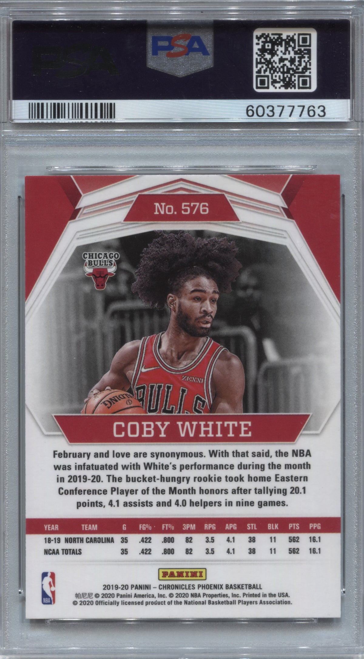 2019-20 Panini Chronicles Phoenix Coby White Rookie #576 PSA 10