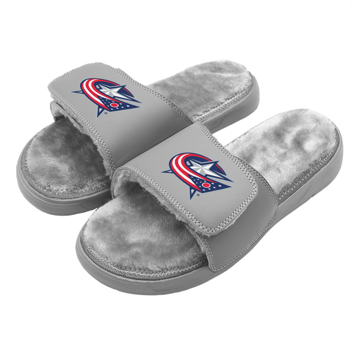 Columbus Blue Jackets Primary Grey Fur Slides
