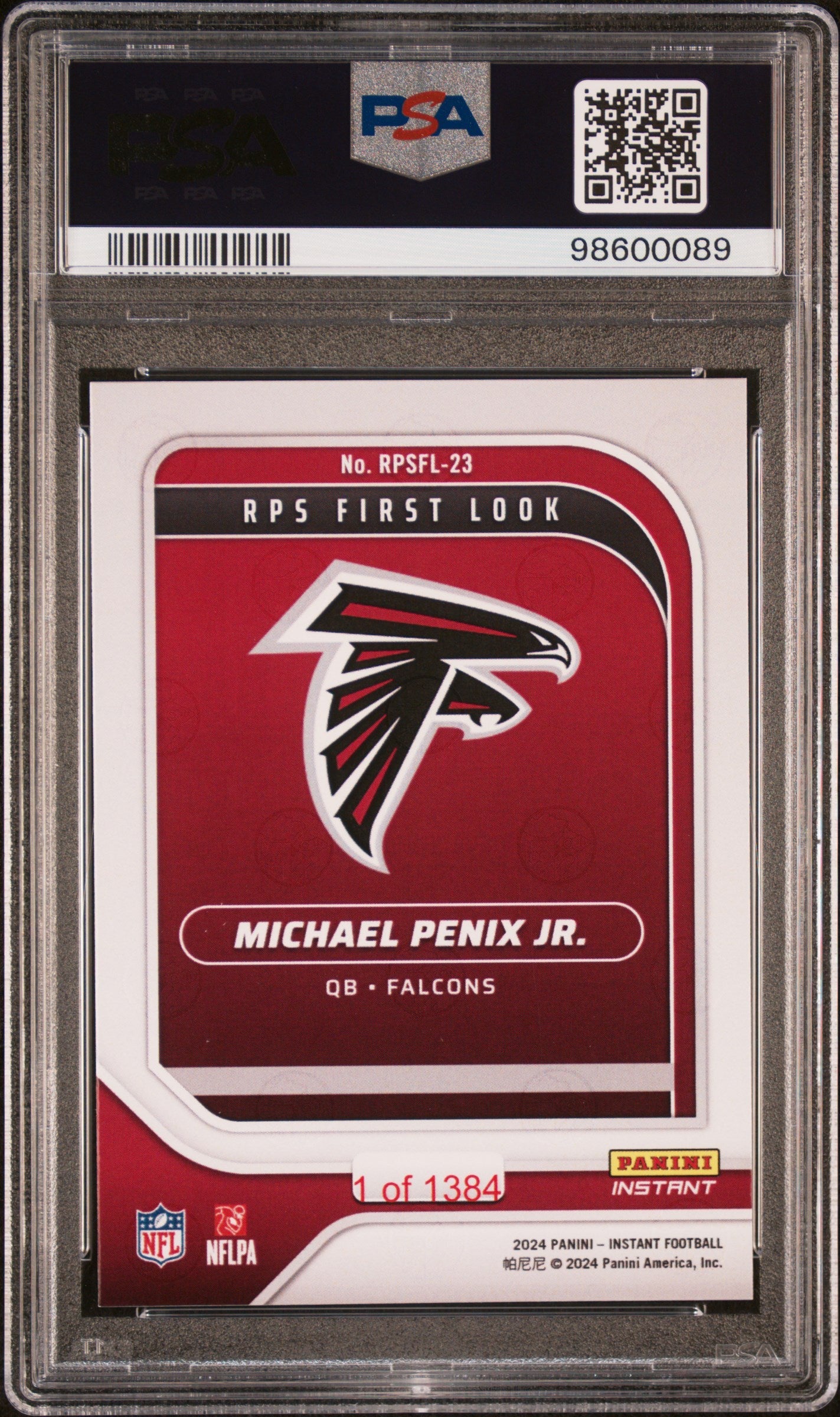 Graded 2024 Panini Instant NFL Michael Penix Jr #RPSFL23 RPS First Look Rookie RC Football Card PSA 10 Gem Mint
