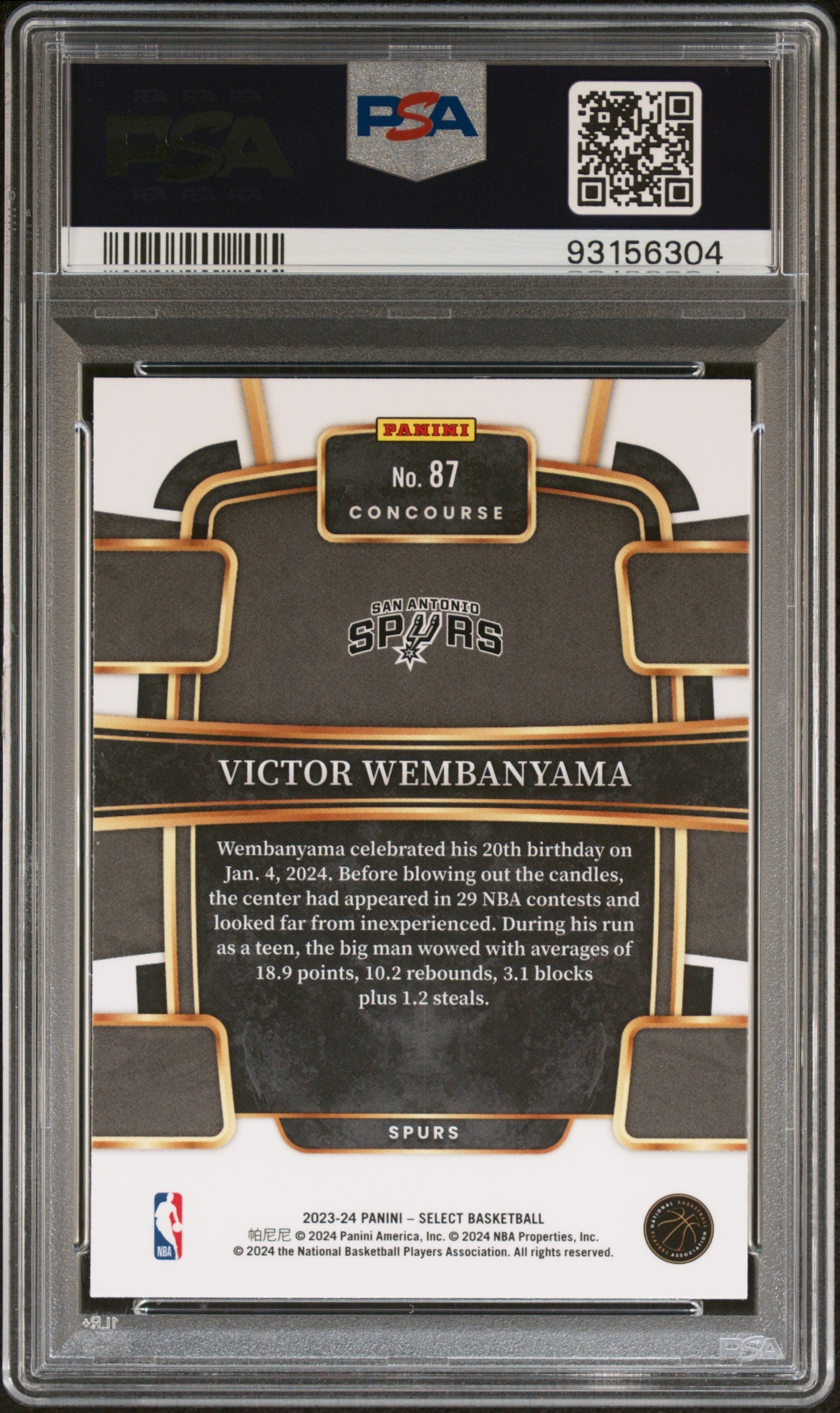 Graded 2023 Panini Select Victor Wembanyama #87 Rookie RC Basketball Card PSA 10 Gem Mint