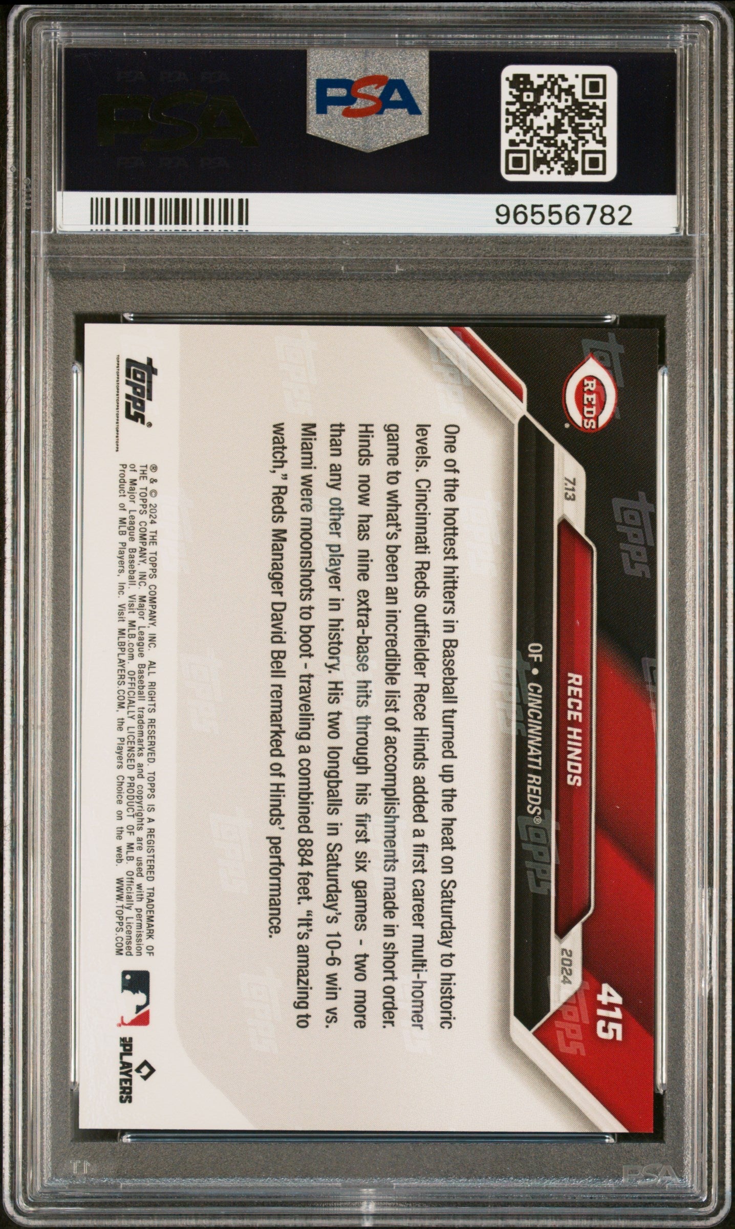 Graded 2024 Topps Now Rece Hinds #415 Rookie RC Baseball Card PSA 10 Gem Mint