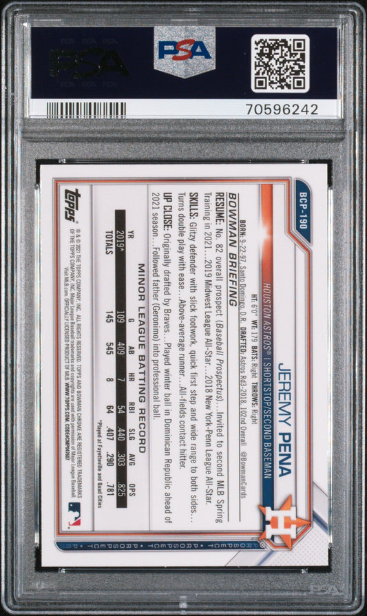 Graded 2021 Topps Bowman Chrome Jeremy Pena #BCP190 Prospects B/W Mini Diamond Refractor Rookie RC Baseball Card PSA 10 Gem Mint