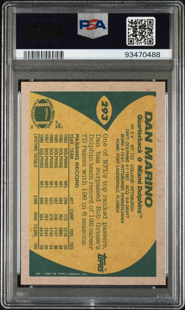 Graded 1989 Topps Dan Marino #293 Football Card PSA 9 Mint