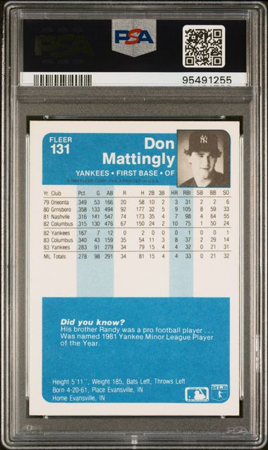 Graded 1984 Fleer Don Mattingly #131 Rookie RC Baseball Card PSA 9 Mint