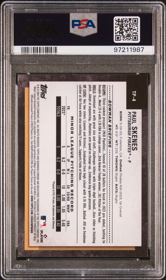 Graded 2024 Topps NSCC Silver Pack Paul Skenes #4 Prospects Rookie RC Baseball Card PSA 10 Gem Mint