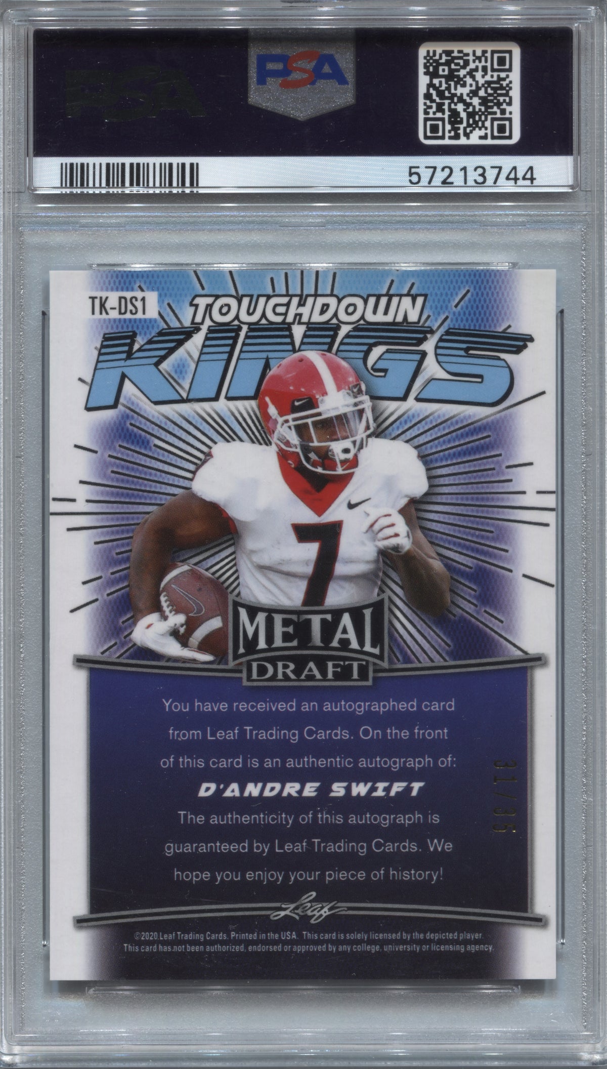 2020 Leaf Metal Draft D'Andre Swift Touchdown Kings Blue Auto /35 PSA 10 Rookie