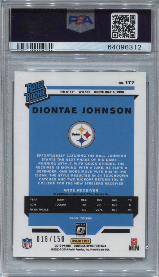 2019 Donruss Optic Diontae Johnson Rated Rookie Auto /150 PSA 10 Steelers