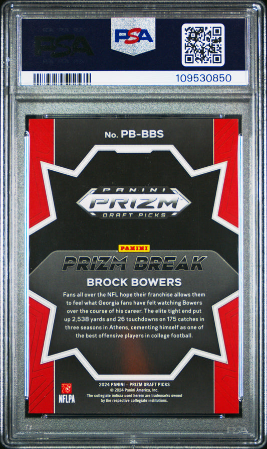 Graded 2024 Panini Prizm Draft Picks Brock Bowers #PBBBS Prizm Break Rookie RC Football Card PSA 10 Gem Mint