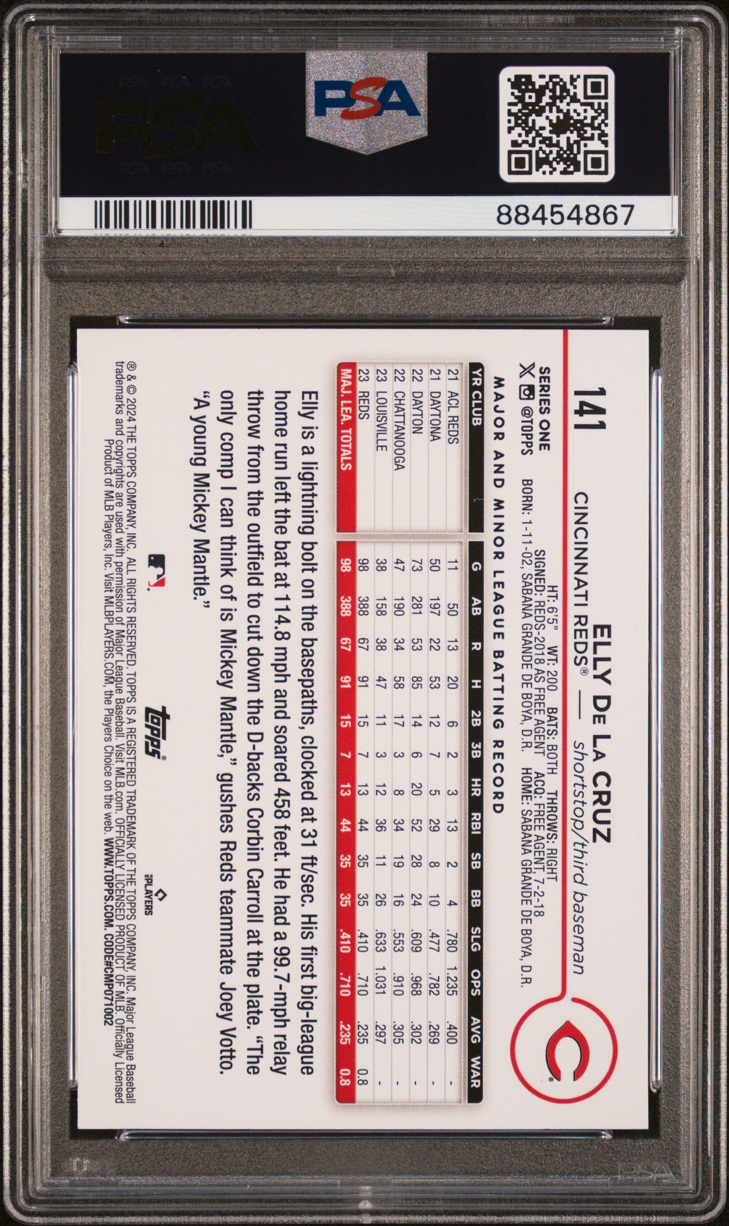 Graded 2024 Topps Elly De La Cruz #141 Rookie RC Baseball Card PSA 10 Gem Mint