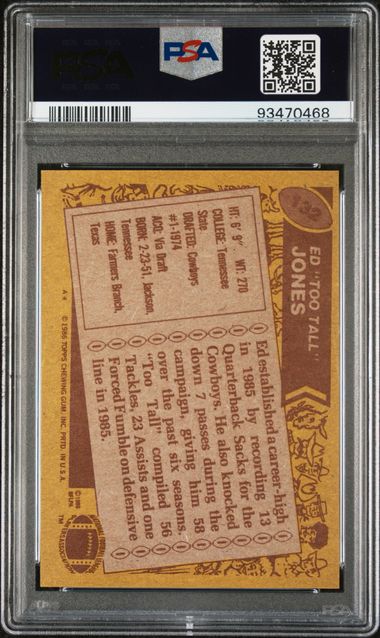 Graded 1986 Topps Ed "Too Tall" Jones #132 Football Card PSA 7 NM