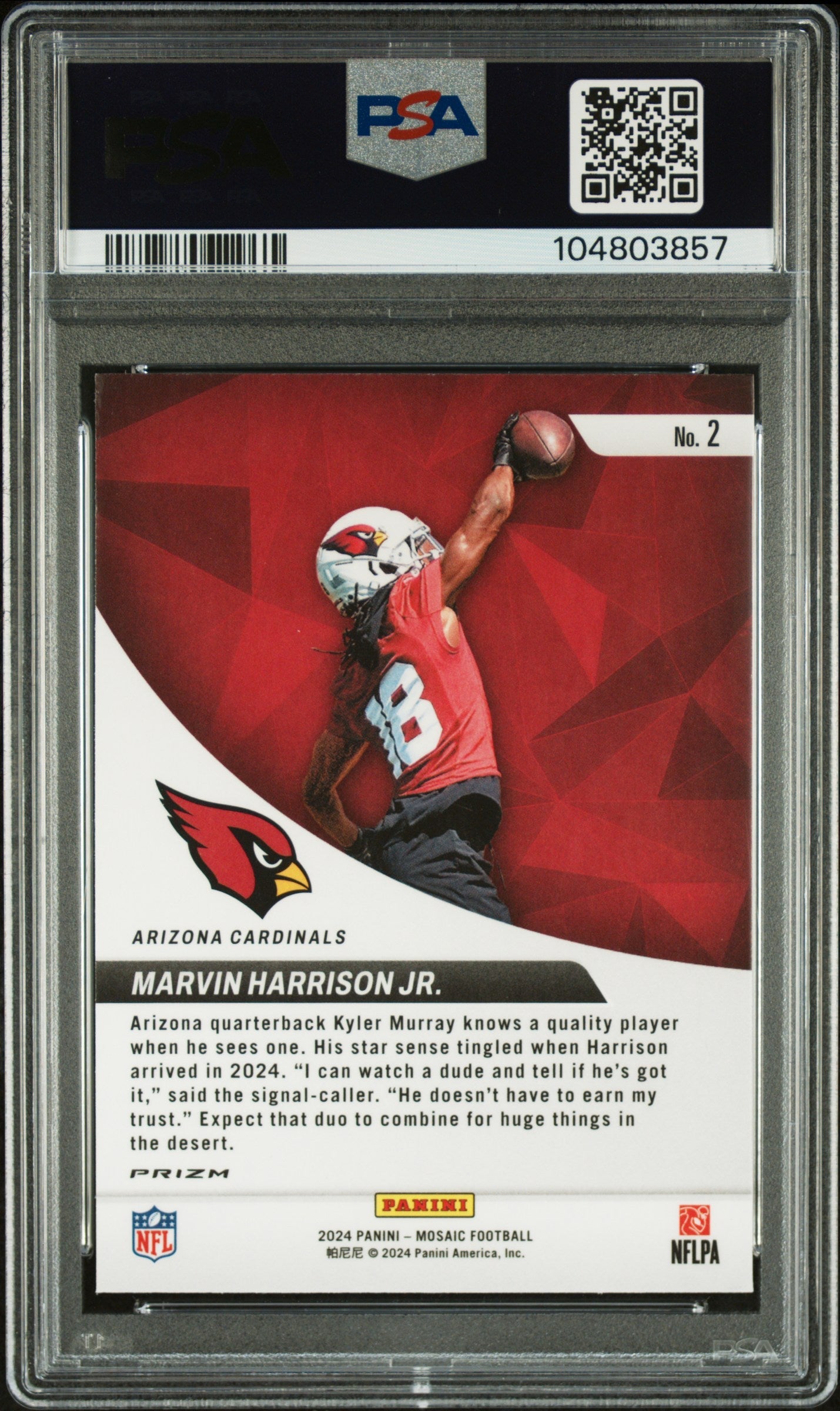 Graded 2024 Panini Mosaic Marvin Harrison Jr #2 Elevate Green Rookie RC Football Card PSA 10 Gem Mint