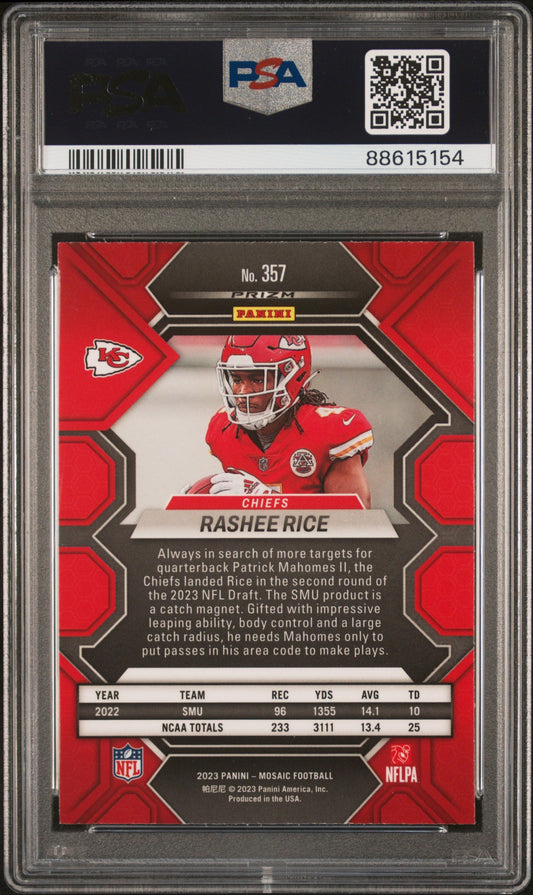 Graded 2023 Panini Mosaic Rashee Rice #357 Camo Red Rookie RC Football Card PSA 10 Gem Mint