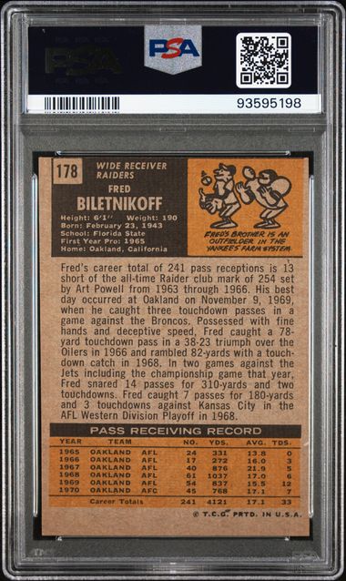 Graded 1971 Topps Fred Biletnikoff #178 Football Card PSA 6 EX-MT