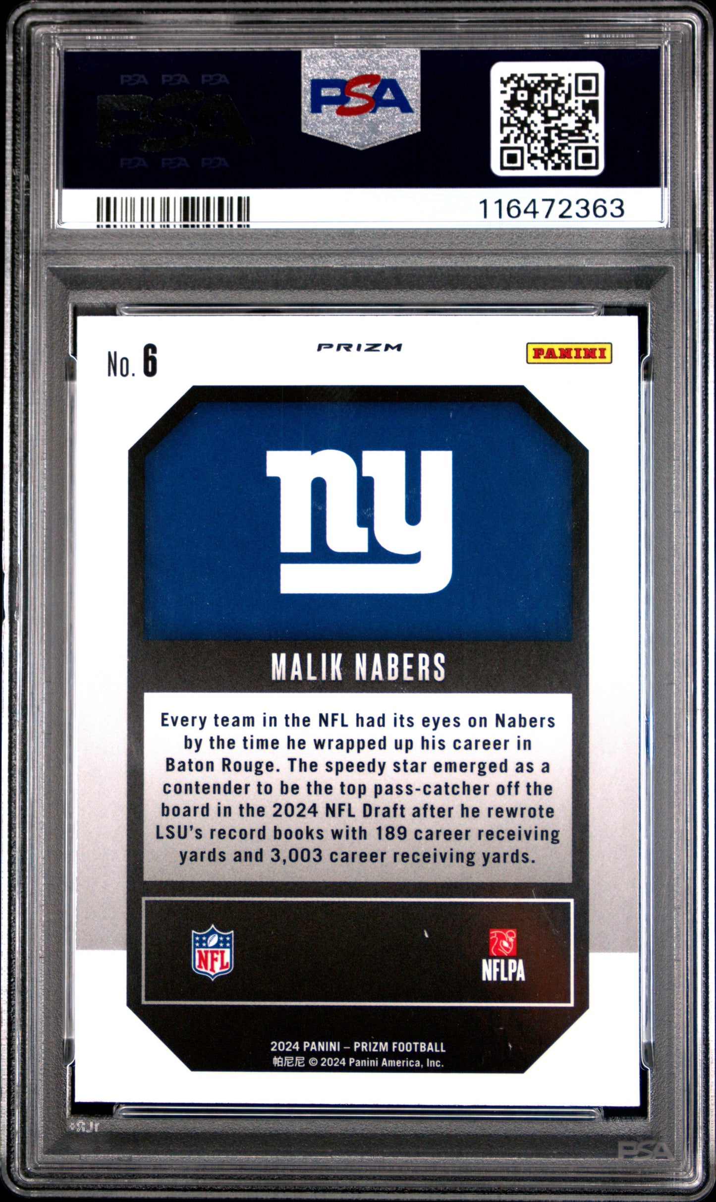 Graded 2024 Panini Prizm Malik Nabers #6 Emergent Green Ice Rookie RC Football Card PSA 10 Gem Mint