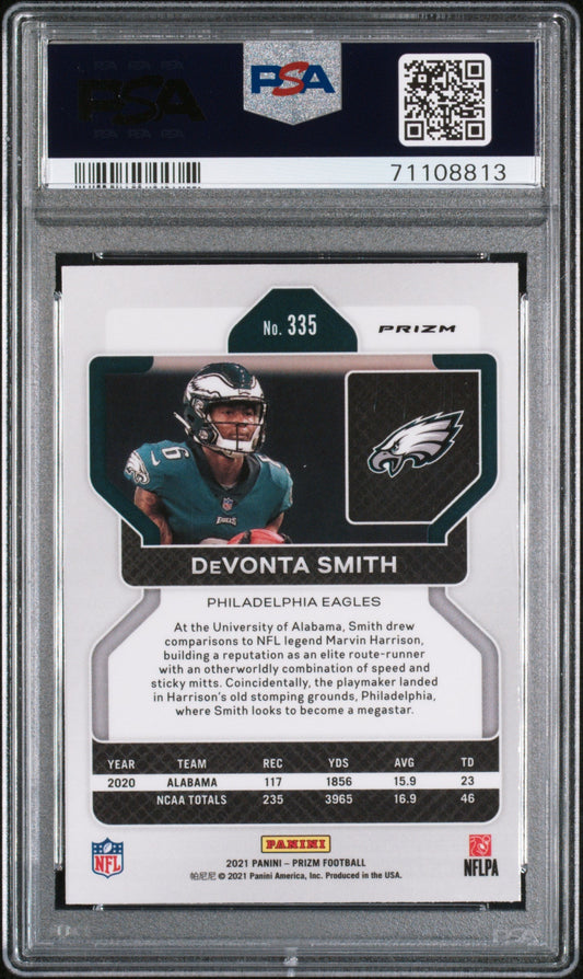 Graded 2021 Panini Prizm Devonta Smith #335 Lazer Rookie RC Football Card PSA 10
