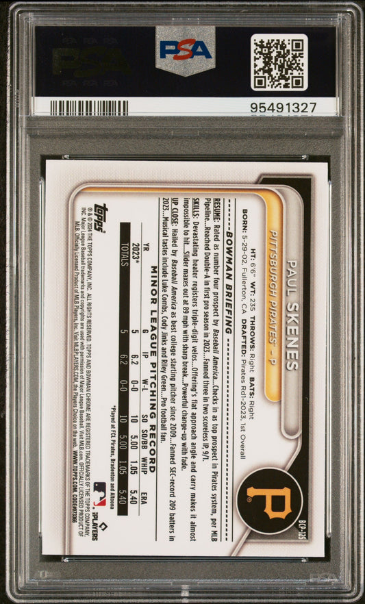 Graded 2024 Topps Bowman Mega Box Paul Skenes #125 Chrome Prospects Rookie RC Baseball Card PSA 10 Gem Mint