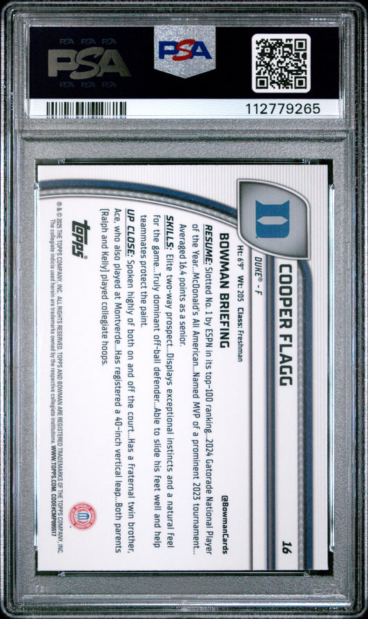 Graded 2024 Topps Bowman Chrome U Cooper Flagg #16 Purple Lava Rookie RC Basketball Card PSA 10 Gem Mint