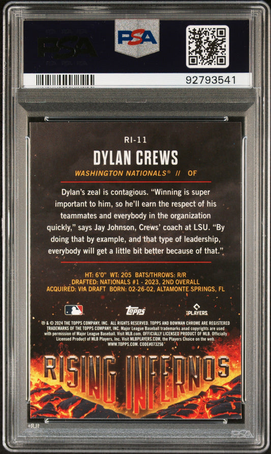 Graded 2024 Topps Bowman Dylan Crews #RI11 Rising Infernos Rookie RC Baseball Card PSA 10 Gem Mint