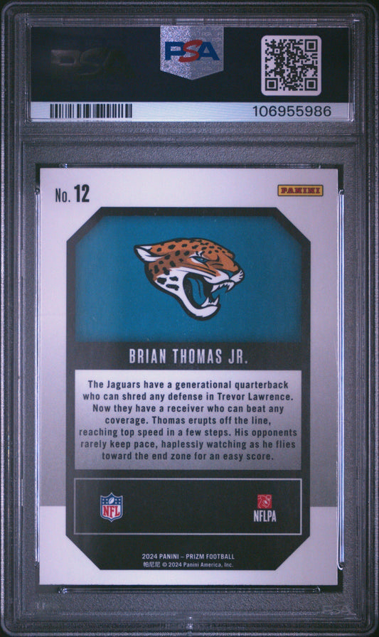 Graded 2024 Panini Prizm Brian Thomas Jr #12 Emergent Rookie RC Football Card PSA 10 Gem Mint
