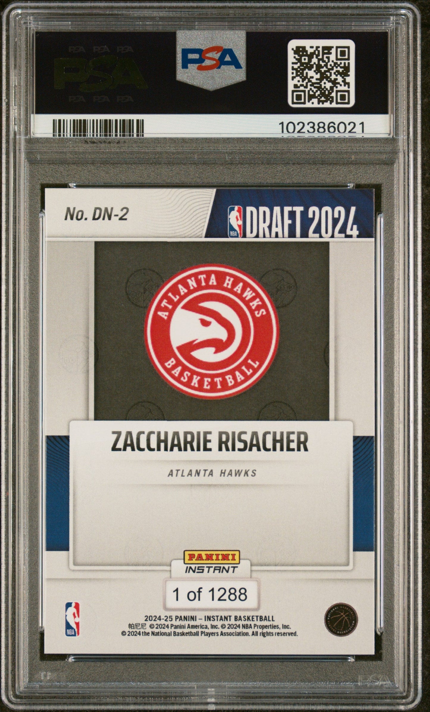 Graded 2024 Panini Instant NBA Zaccharie Risacher #DN2 Draft Night Rookie RC Basketball Card PSA 10 Gem Mint