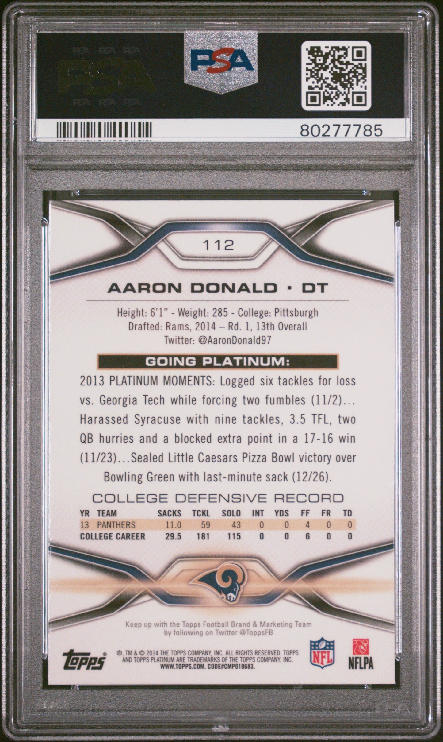 Graded 2014 Topps Platinum Aaron Donald #112 Xfractor Rookie RC Football Card PSA 9 Mint