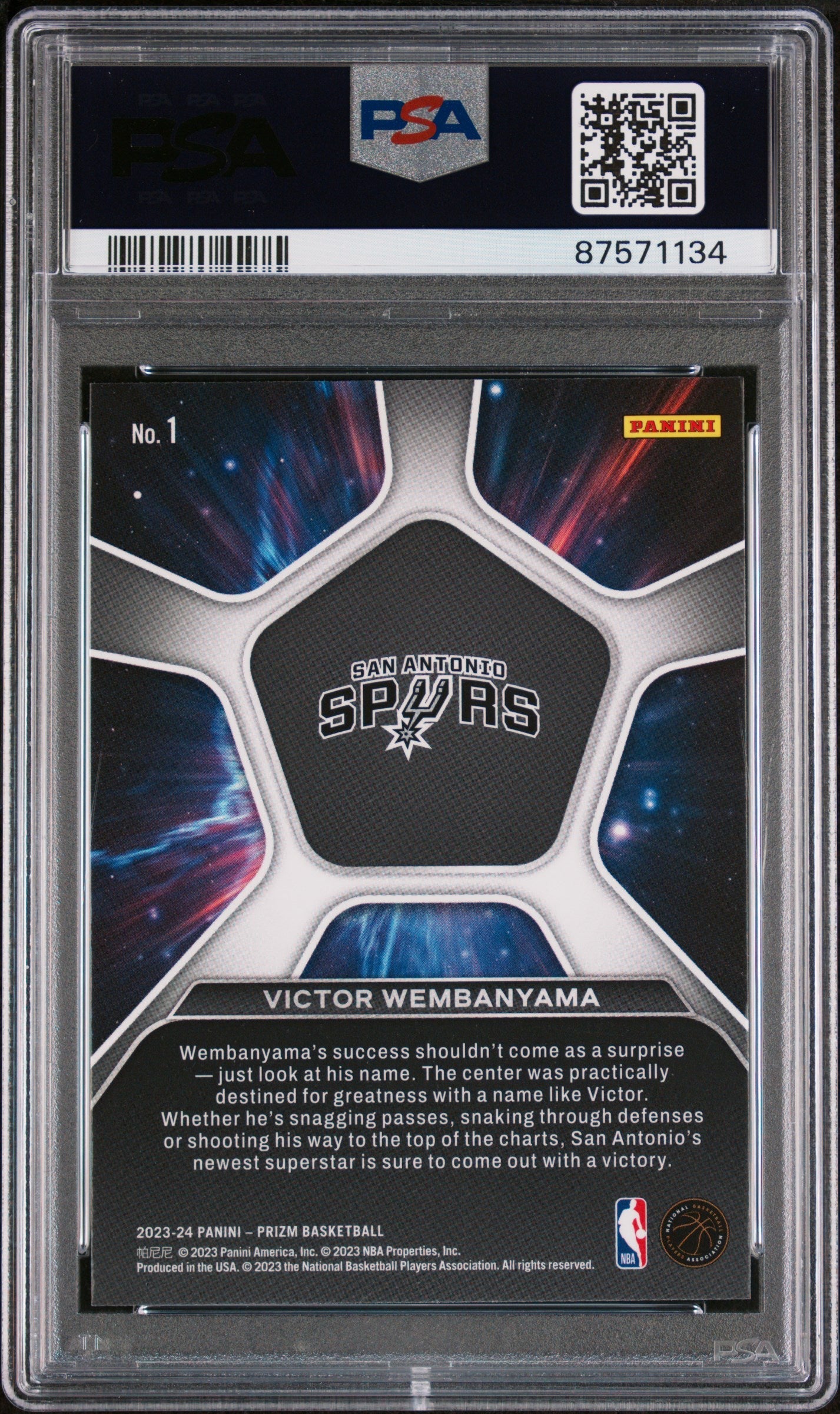 Graded 2023 Panini Prizm Victor Wembanyama #1 Deep Space Rookie RC Basketball Card PSA 10 Gem Mint