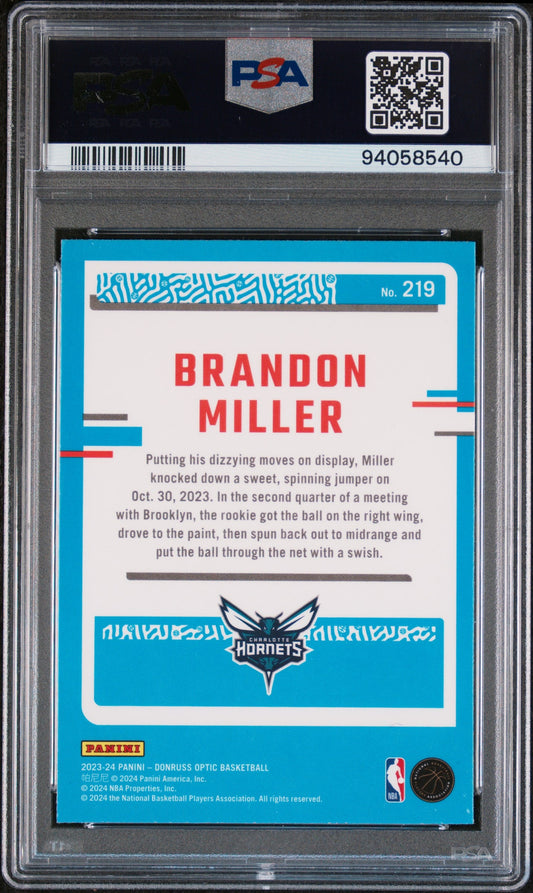 Graded 2023 Panini Donruss Optic Brandon Miller #219 Rookie RC Basketball Card PSA 10 Gem Mint