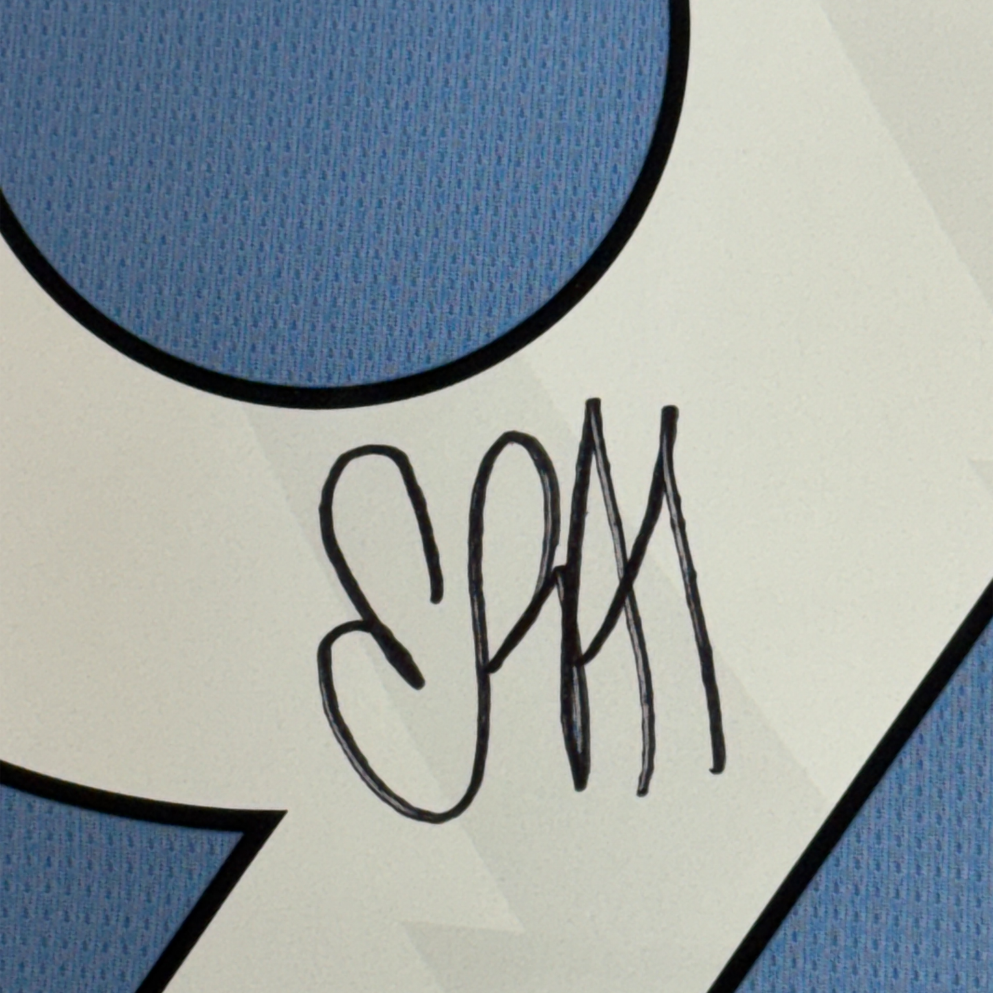 Framed Autographed/Signed Erling Haaland 35x39 Manchester City Blue Soccer Futbol Jersey Beckett BAS COA