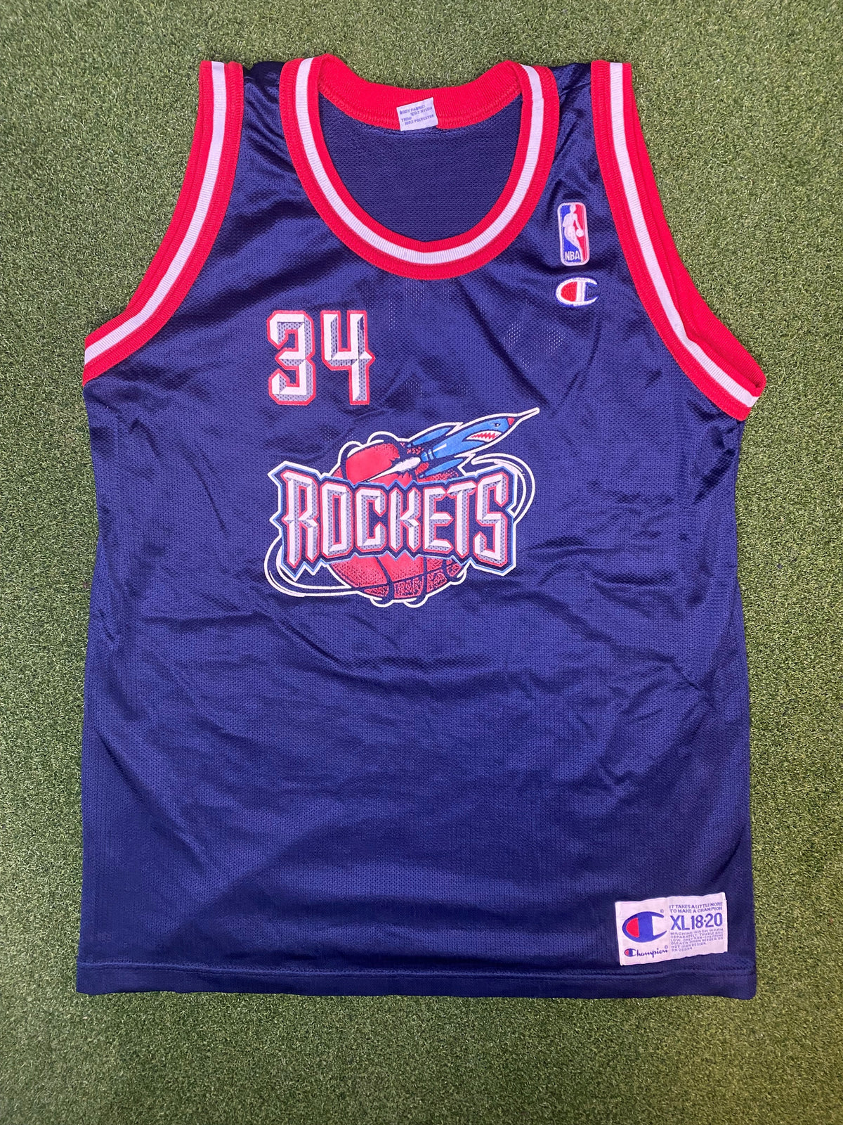 1990-2001 休斯顿火箭队 - 哈基姆·奥拉朱旺 #33 - 复古NBA球衣(青年加大码)