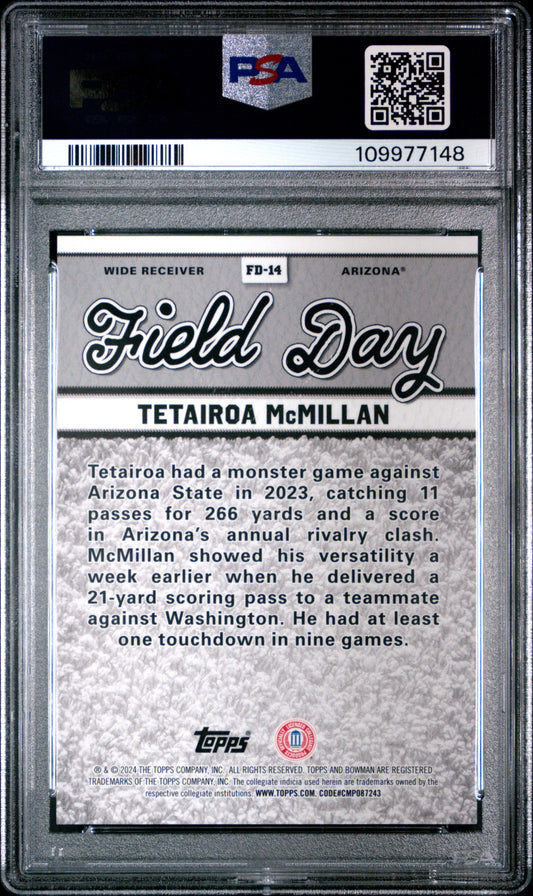 Graded 2024 Topps Bowman Best University Tetairoa McMillan #FD14 Field Day Rookie RC Football Card PSA 10 Gem Mint