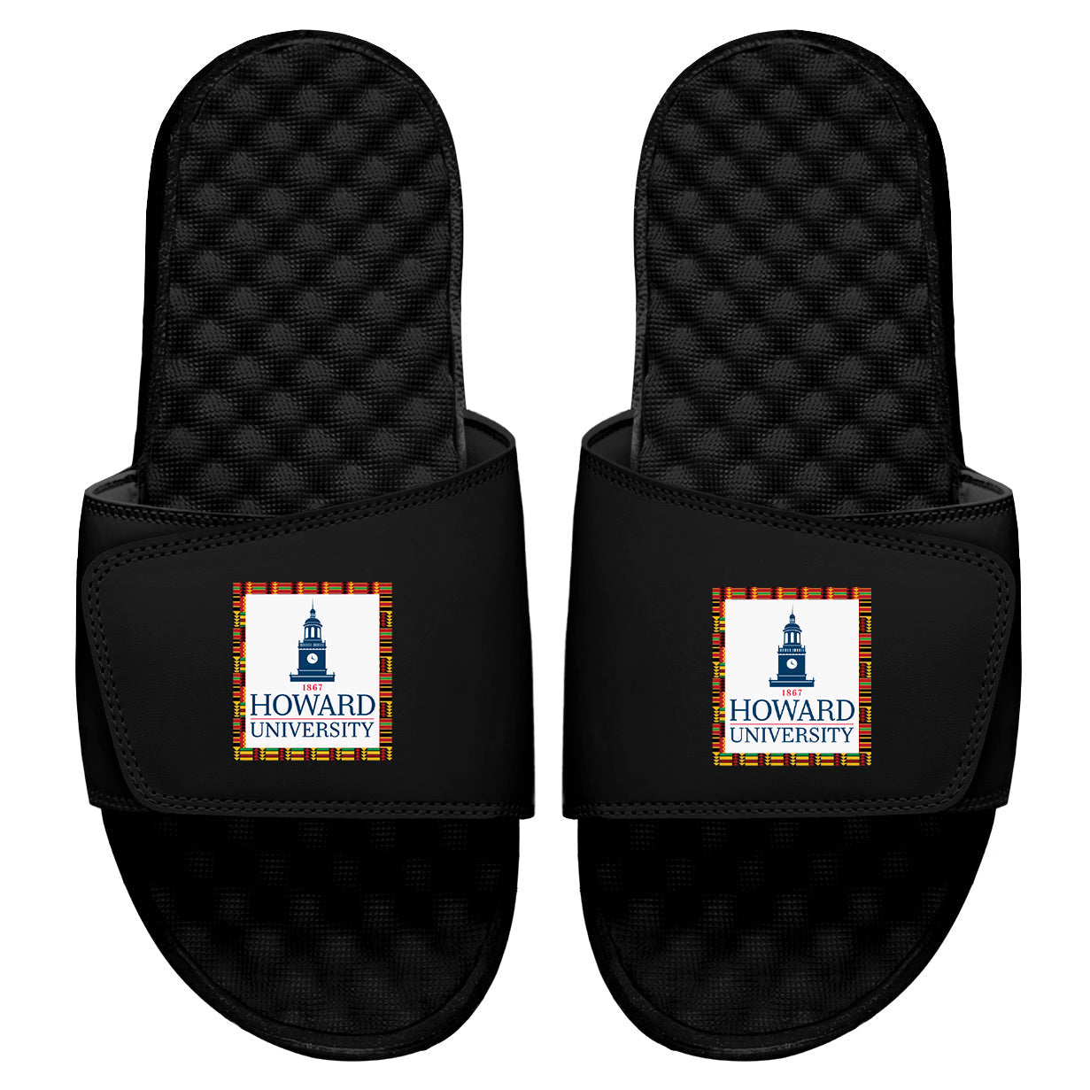 Howard Clock Tower Logo Kente Slides