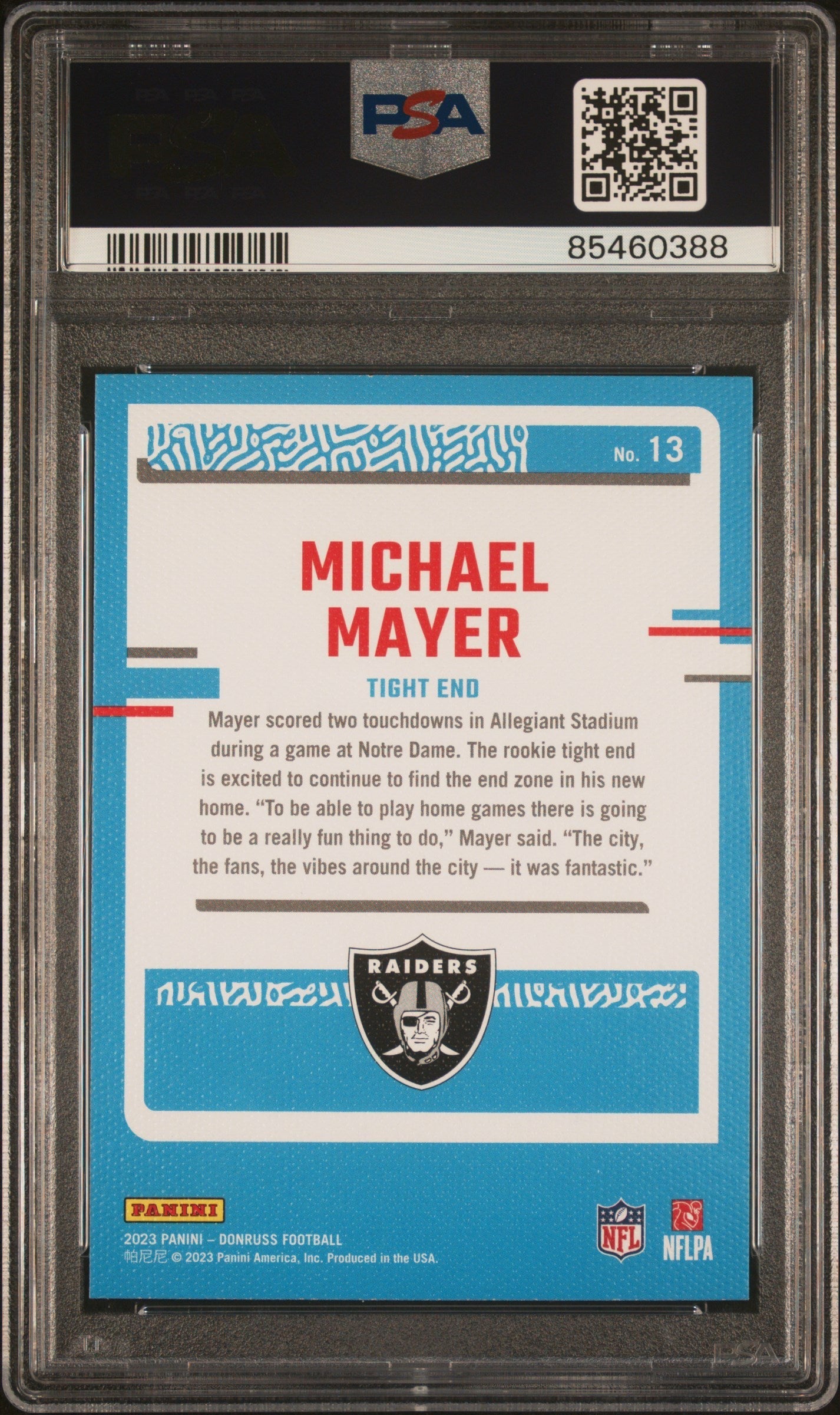 Graded 2023 Panini Donruss Michael Mayer #13 Rated Rookies Portrait Rookie RC Football Card PSA 10 Gem Mint