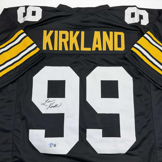 Autographed/Signed Levon Kirkland Pittsburgh Black Football Jersey Beckett BAS COA