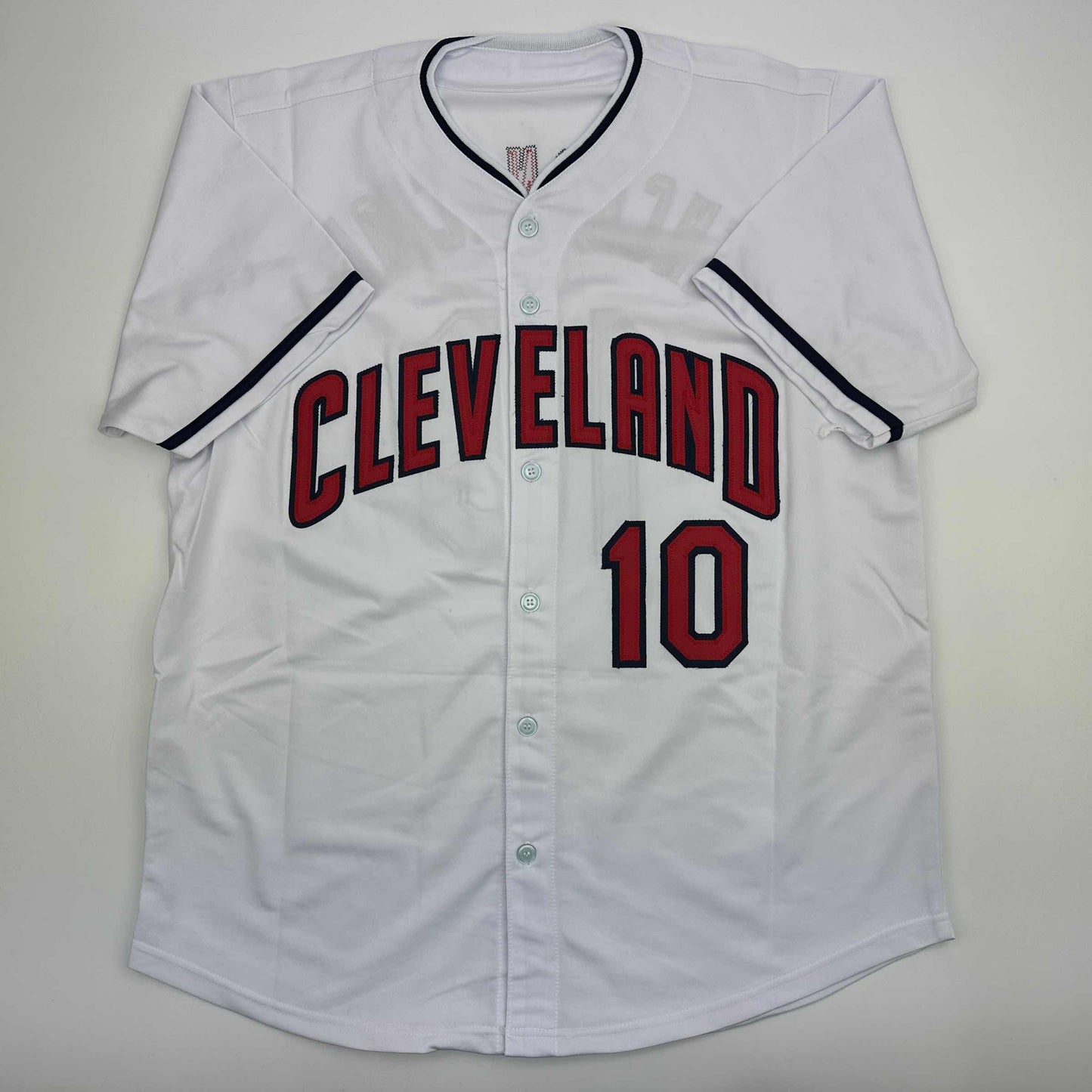 Autographed/Signed Edwin Encarnacion Cleveland White Baseball Jersey JSA COA
