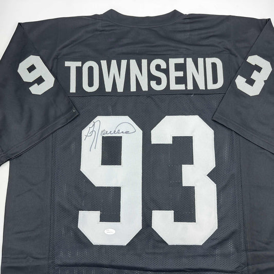 Autographed/Signed Greg Townsend Oakland Black Football Jersey JSA COA